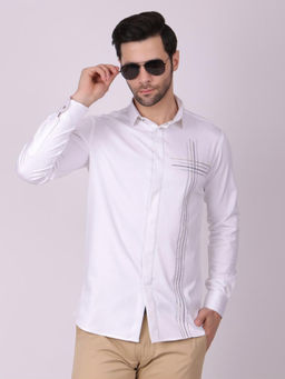Pier seven - Men White Cotton Sequined Slim Fit Shirt