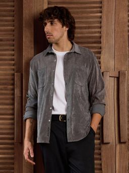 CAHOOT - Men Grey Textured Regular Fit Full Sleeves Shirt