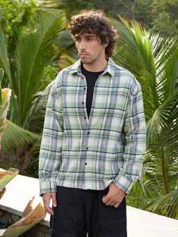 CAHOOT - Men Light Green Tartan Checks Relaxed Fit Full Sleeves Shirt