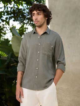 CAHOOT - Men Grey Textured Relaxed Fit Full Sleeves Shirt
