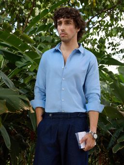 CAHOOT - Men Light Blue Solid Regular Fit Full Sleeves Shirt