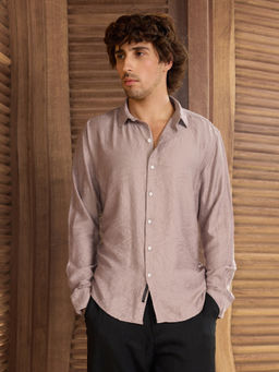 CAHOOT - Men Light Mauve Self Design Regular Fit Full Sleeves Shirt