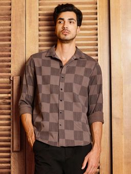 CAHOOT - Men Brown Checks Regular Fit Full Sleeves Shirt