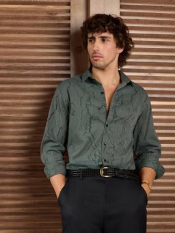 CAHOOT - Men Olive Abstract Printed Regular Fit Full Sleeves Shirt
