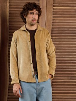 CAHOOT - Men Beige Textured Regular Fit Full Sleeves Shirt
