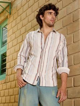 CAHOOT - Men Off White Stripes Regular Fit Full Sleeves Shirt