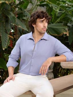 CAHOOT - Men Light Blue Solid Regular Fit Full Sleeves Shirt