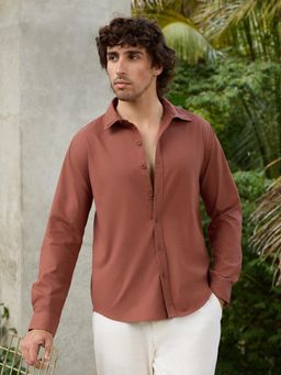 CAHOOT - Men Light Brown Solid Regular Fit Full Sleeves Shirt