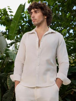 CAHOOT - Men Off White Solid Regular Fit Full Sleeves Shirt