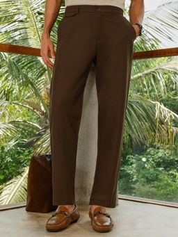 CAHOOT - Men Dark Brown Solid Straight Fit Trouser