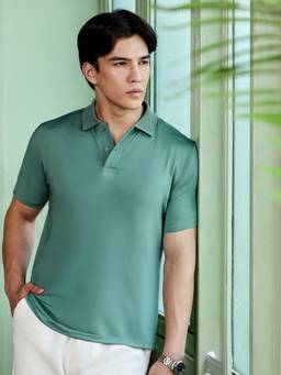CAHOOT - Men Green Solid Regular Fit Half Sleeves Polo T-shirt