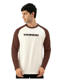 VEIRDO - Men Off White and Brown Colorblock T-shirt