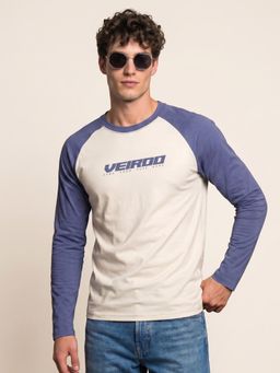 VEIRDO - Men Off White and Blue Colorblock T-shirt