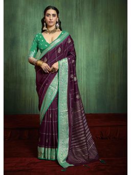 Gahan - Green Wine Woven Silk Blend Saree with Unstitched Blouse