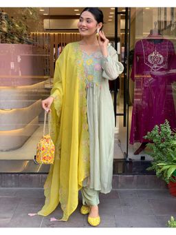 Gahan - Embroidered Embellished Threadwork Anarkali Kurta with Pant & Dupatta