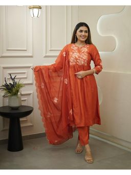 Gahan - Embroidered Embellished Threadwork Flared Kurta with Pant & Dupatta
