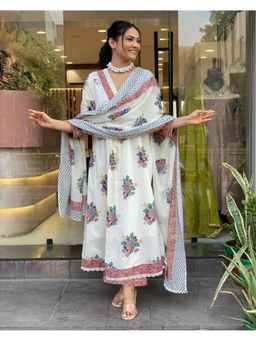 Gahan - Printed Floral Anarkali Kurta with Pant & Dupatta