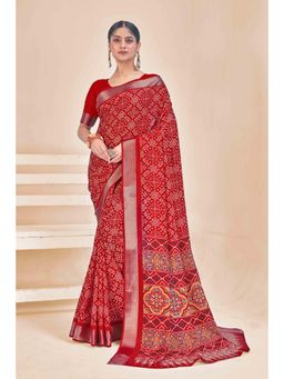Gahan - Dola Silk Patola Print Red Saree with Unstitched Blouse