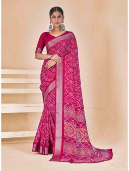 Gahan - Dola Silk Patola Print Rani Pink Saree with Unstitched Blouse