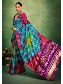 Gahan - Silk Blend Boutique Print Multi-Color Saree with Unstitched Blouse