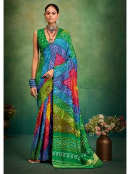 Gahan - Silk Blend Boutique Print Green Saree with Unstitched Blouse