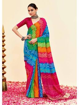 Gahan - Silk Blend Boutique Print Pink Saree with Unstitched Blouse