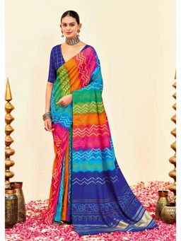 Gahan - Silk Blend Boutique Print Blue Saree with Unstitched Blouse