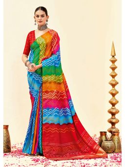 Gahan - Silk Blend Boutique Print Red Saree with Unstitched Blouse