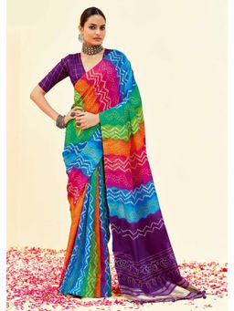 Gahan - Silk Blend Boutique Print Purple Saree with Unstitched Blouse