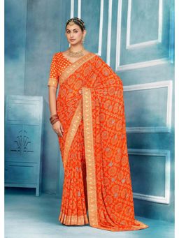 Gahan - Weightless Bandhani Print Orange Saree with Unstitched Blouse