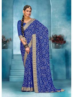 Gahan - Weightless Bandhani Print Navy Blue Saree with Unstitched Blouse