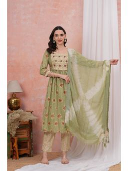 Gahan - Women Green Cotton Nyraa Cut Kurta with Pant & Dupatta