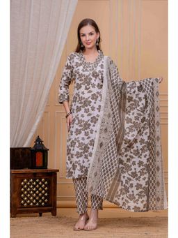 Gahan - Women Cotton Grey Kurta with Pant & Dupatta