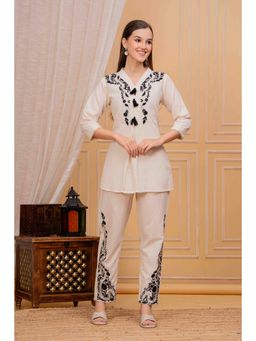 Gahan - Women Black with Beige Embroidery Cotton Flex Co-Ord Set