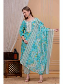 Gahan - Women Cotton Sky Blue Floral Printed Kurta with Pant & Dupatta