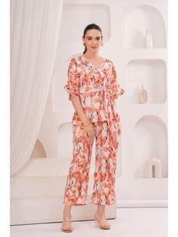 Gahan - Women Orange Thread Embroidery Floral Printed Co-Ord Set