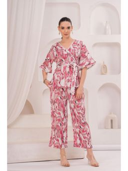 Gahan - Women Red Thread Embroidery Floral Printed Co-Ord Set