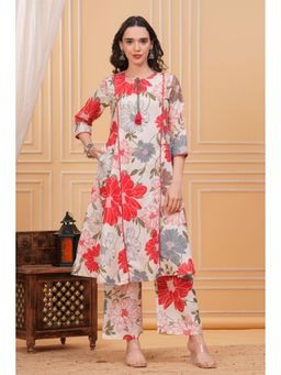 Gahan - Women Floral Printed Red Rayon Kurta with Palazzo
