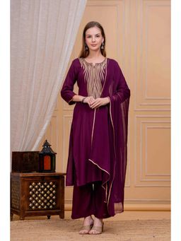 Gahan - Women Wine Rayon Kurta with Palazzo & Dupatta