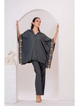 Gahan - Womens Embroidered Grey Kaftan Tunic with Pant