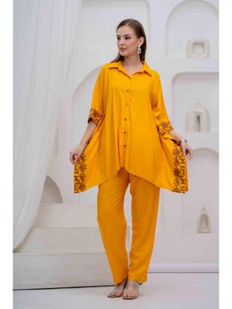 Gahan - Womens Embroidered Yellow Kaftan Tunic with Pant