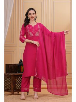 Gahan - Women Pink Cotton Flex Kurta with Pant & Dupatta