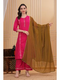 Gahan - Women Pink Cotton Flex Kurta with Palazzo & Dupatta