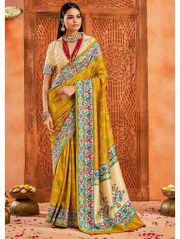 Gahan - Ghatchola Print and Paithani Pallu Gold Silk Blend Saree with Unstitched Blouse