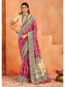 Gahan - Ghatchola Print and Paithani Pallu Mauve Silk Blend Saree with Unstitched Blouse