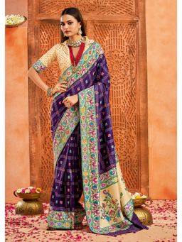 Gahan - Ghatchola Print and Paithani Pallu Purple Silk Blend Saree with Unstitched Blouse