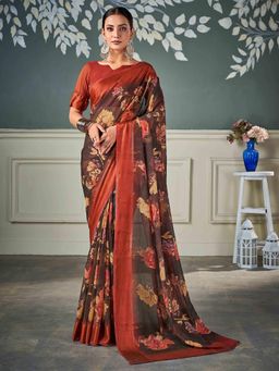 Gahan - Nylon Chiffon Golden Brown Saree with Unstitched Blouse