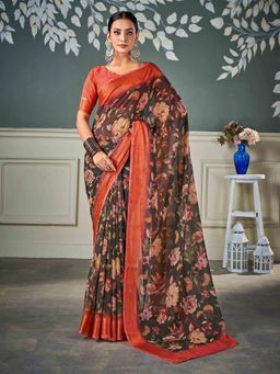 Gahan - Nylon Chiffon Golden Brown Saree with Unstitched Blouse