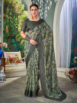 Gahan - Nylon Chiffon Golden Green Saree with Unstitched Blouse