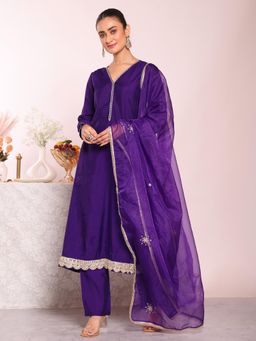 Gahan - Embroidered Embellished Flared Kurta with Pant & Dupatta